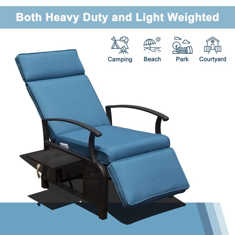 Mondawe Adjustable Patio Recliner Chair Metal Outdoor Lounge Chair with Flip Table Push Back, Adjustable Angle, With Removable Cushions