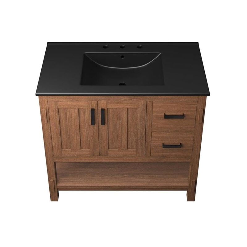 Modway EEI-6535-WAL-BLK Ashlyn 36&rdquo; Wood Bathroom Vanity, Walnut Black image number 5