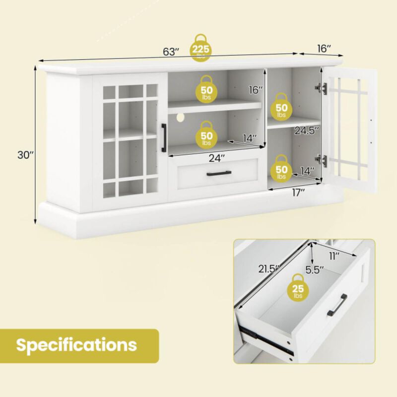 Hivvago TV Stand for TVs up to 70  with Glass Doors Cubbies and Drawer