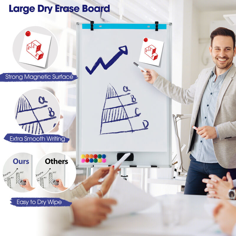 Rolling Height Adjustable Whiteboard with Round Base and Paper Clips image number 5