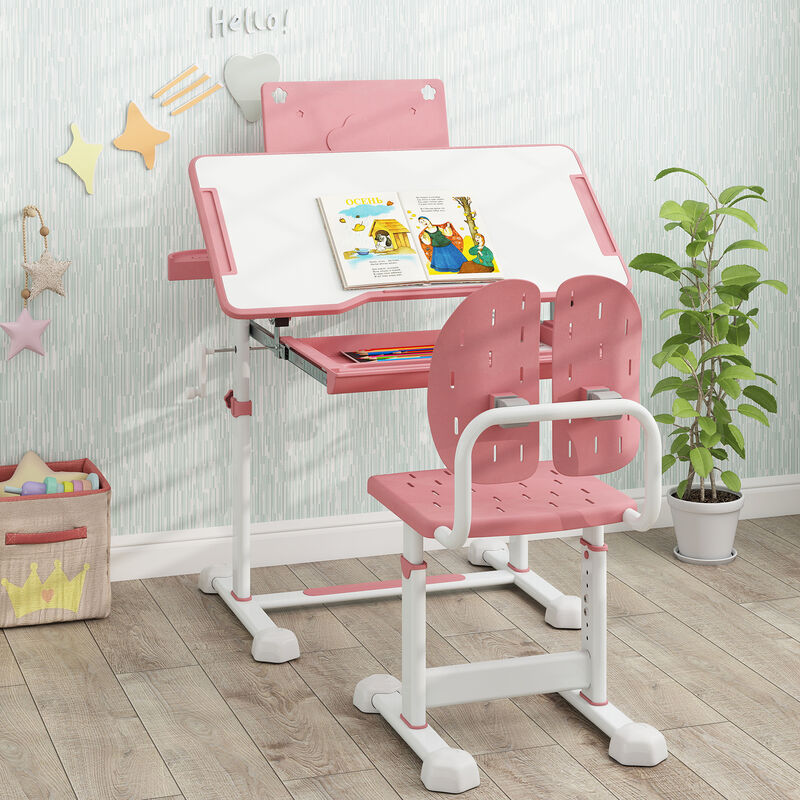 Kids Adjustable Study Desk and Chair with Tilt Top & Book Holder image number 1
