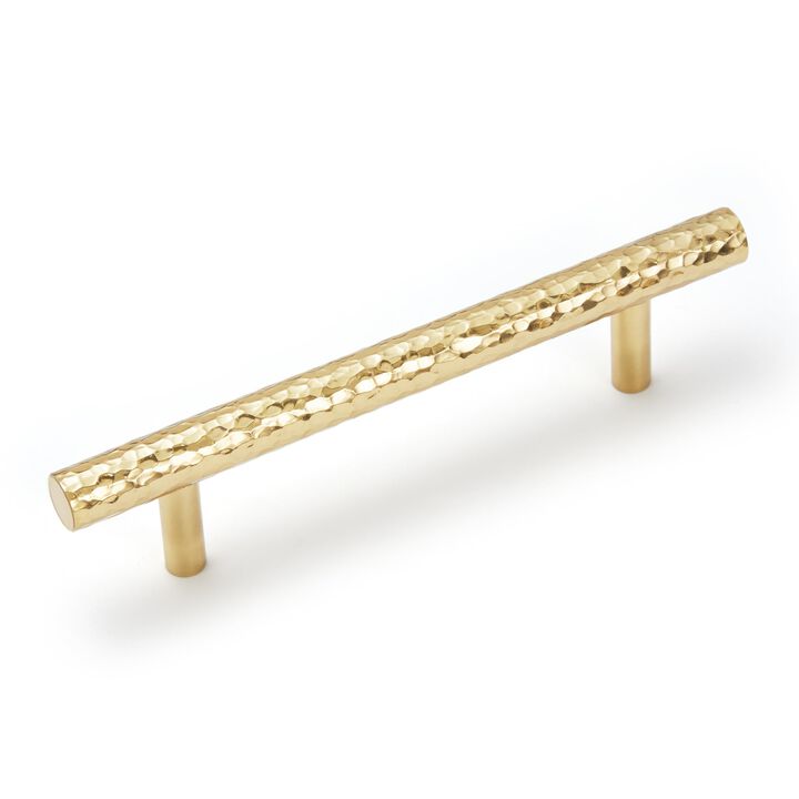 KOPPALIVE 6-Pack Solid Brass Kitchen Cabinet Pulls, Gold Modern T-Bar Handles, 3-3/4-Inch Hole Center Hammered Handles for Dress