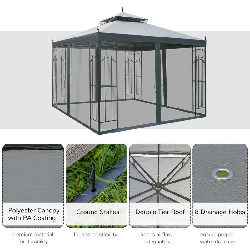 Hivvago 10x10 Patio Gazebo with Double Roof & Netting image number 3