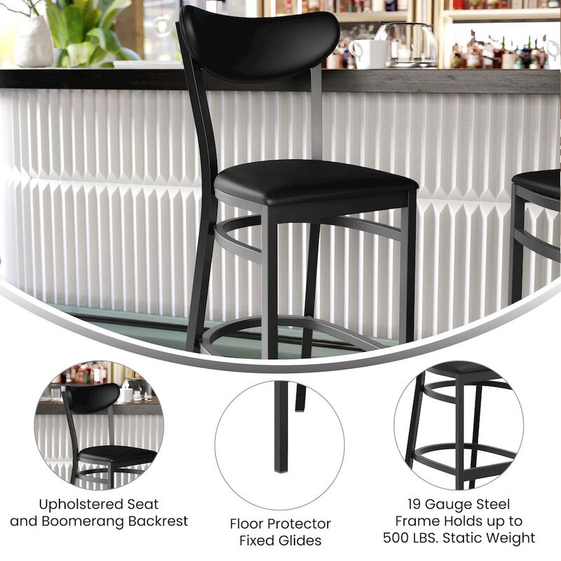 Flash Furniture Barstool, Black Steel Frame, Black Vinyl Boomerang Back, and Black Vinyl Seat image number 8