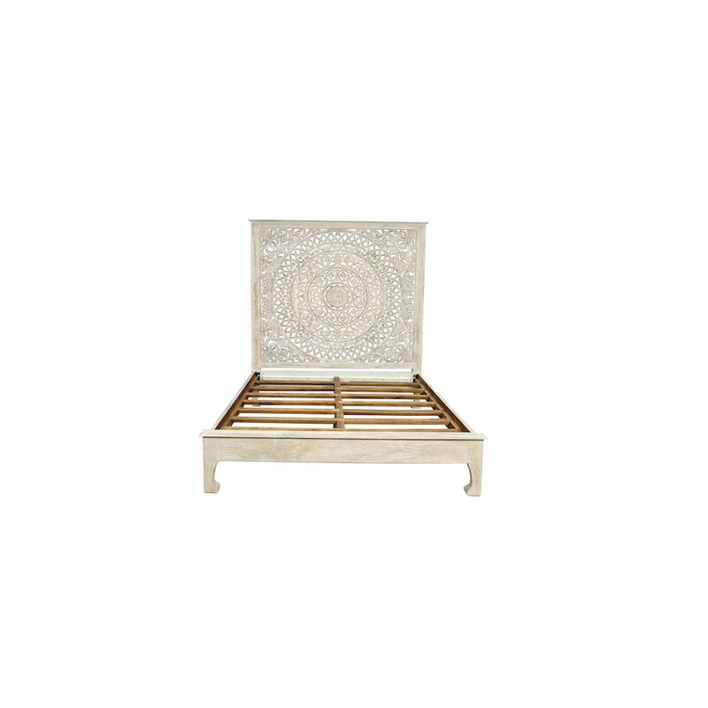 Taran Designs Auden Floral Carved Solid Wood Queen Panel Bed