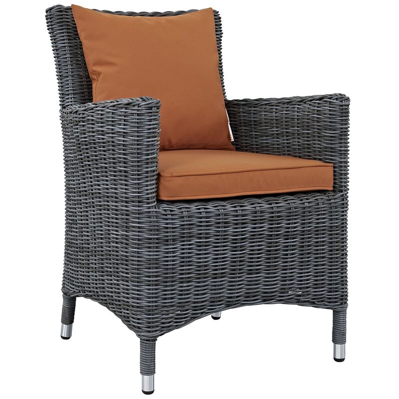 Modway Summon Wicker Rattan Aluminum Outdoor Patio Two Dining Arm Chairs with Sunbrella® Fabric Cushions in Canvas Tuscan