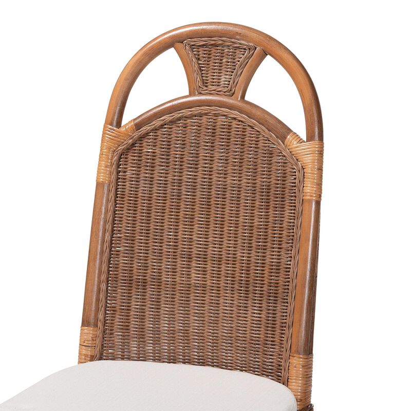 bali & pari Raya Natural Rattan Dining Chair - Handcrafted Wicker Accent Chair with High Arched Back and Cushioned Seat, Boho Coastal Seating for Dining Room or Kitchen