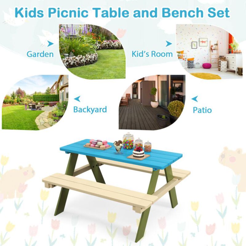 Hivvago Kids Wooden Picnic Table Set Toddler Activity and Dining Table with Built-in Benches