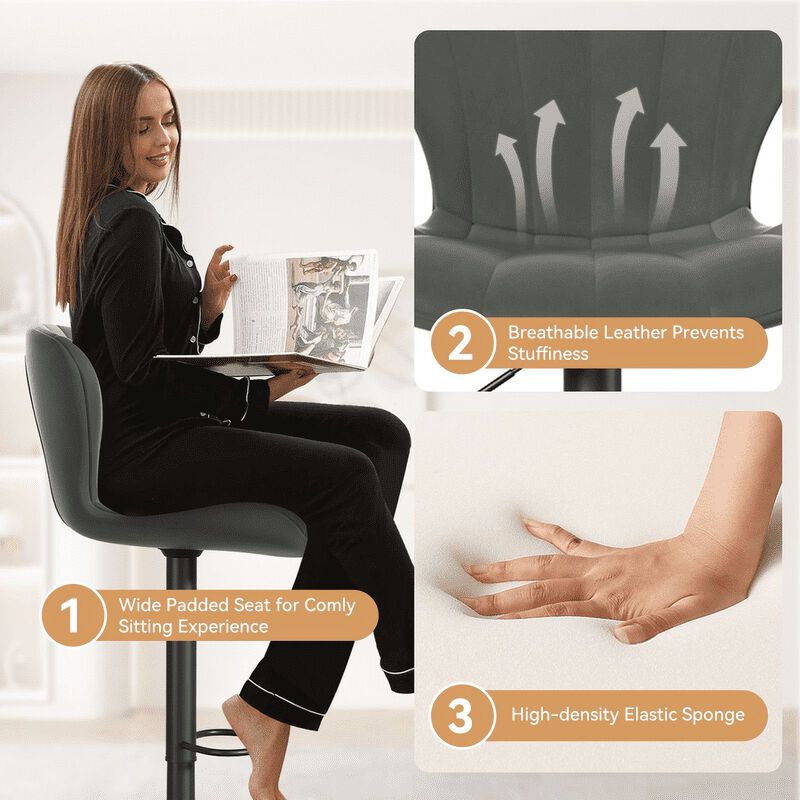 Modern Fabric Swivel Bar Stools Set of 2, Steady Adjustable Counter Height Stools with Back and Footrest, 360&deg; Kitchen Island Chairs for Kitchen Counter, Home Bar image number 2