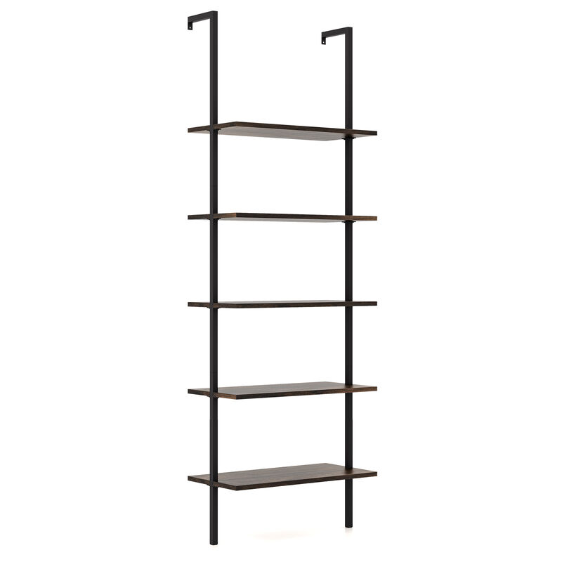 5 Tier Ladder Shelf Wall-Mounted Bookcase with Steel Frame