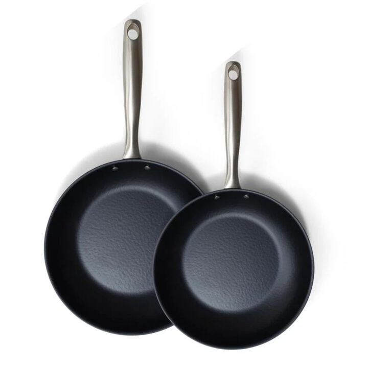 Alva Black Angus Naturally Nonstick Carbon Steel Frying Pan 2-Piece Set - Pre-Seasoned, Oven Safe and Made without PFAS, PFOA & PTFE - Induction and All Stovetop Compatible with Even Heat Distribution