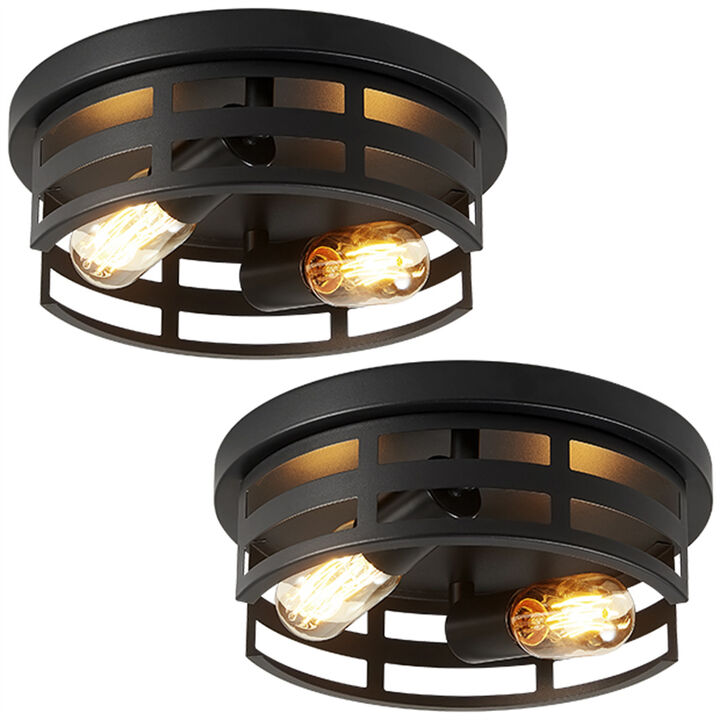 11 in. 2-Light Black Flush Mount Ceiling Lamp (Set of 2)