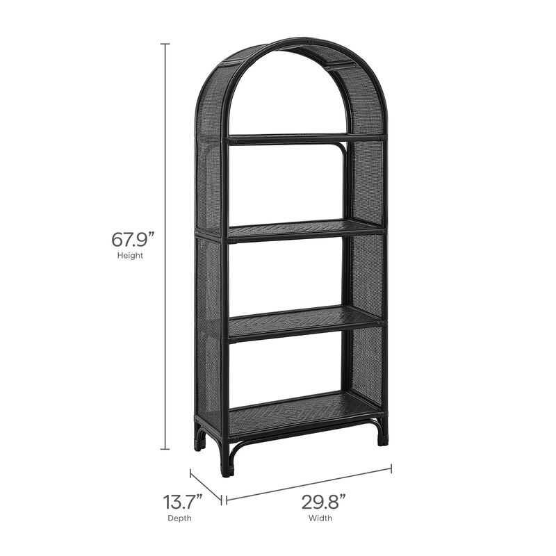 Modway Celeste Tall Arched 67 Inch Wood and Natural Rattan Bookcase in Black &ndash; Tall Open Back Bookshelf with 6 Shelves for Living Room, Bedroom, Office image number 2