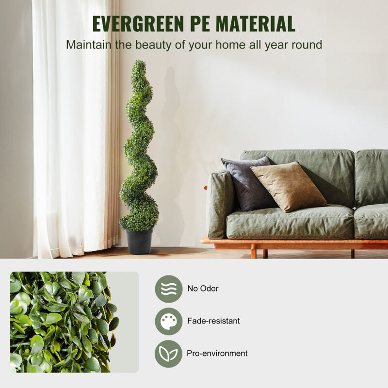 Faux Spiral Topiary Trees Set of 2 with Extra Leaves, Decorative Pots, UV Rated image number 4