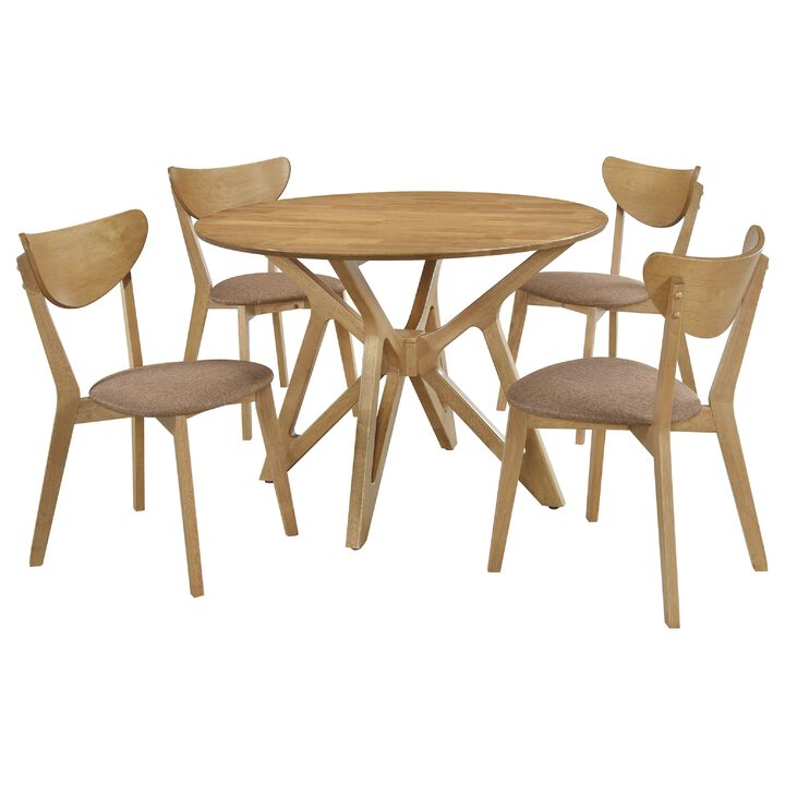 Evans 5pc Dining Table 4 Chair Set, Angled Base, Light Walnut Brown
