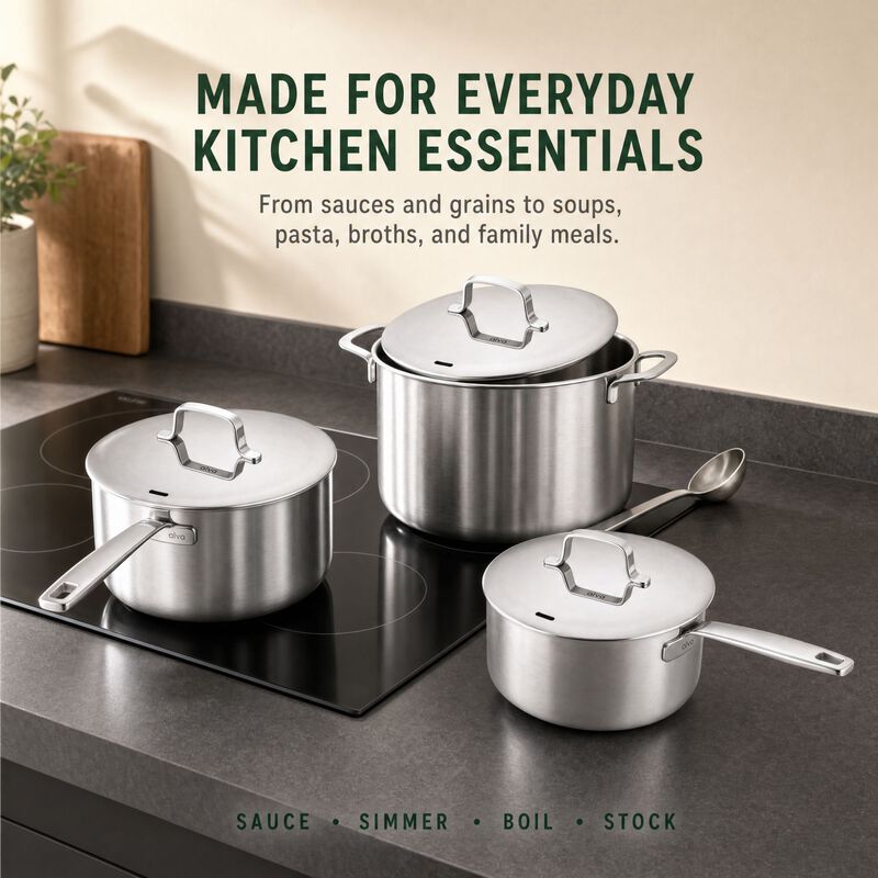 Alva Maestro 5-Ply Fully Clad Stainless Steel Saucepan & Stock Pot Set, 3-Piece image number 5