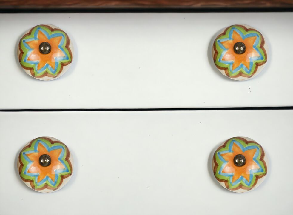 HomeRoots Set of Eight Blue And Orange Ceramic And Metal Drawer Pull Knobs