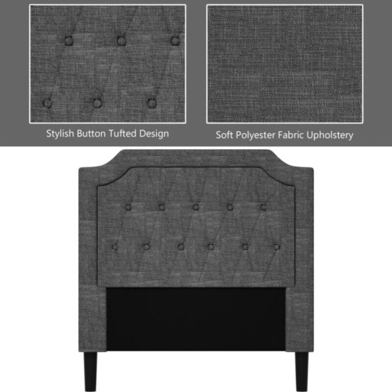 Hivvago Linen Twin Upholstered Platform Bed with Frame Headboard Mattress Foundation
