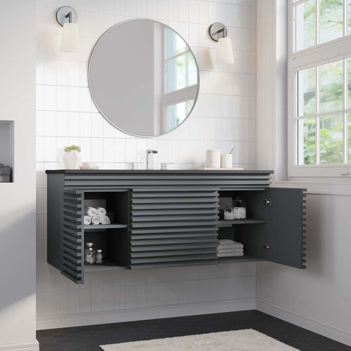 Modway Render 48" MDF and Particleboard Wall-Mount Bathroom Vanity - Gray/Black