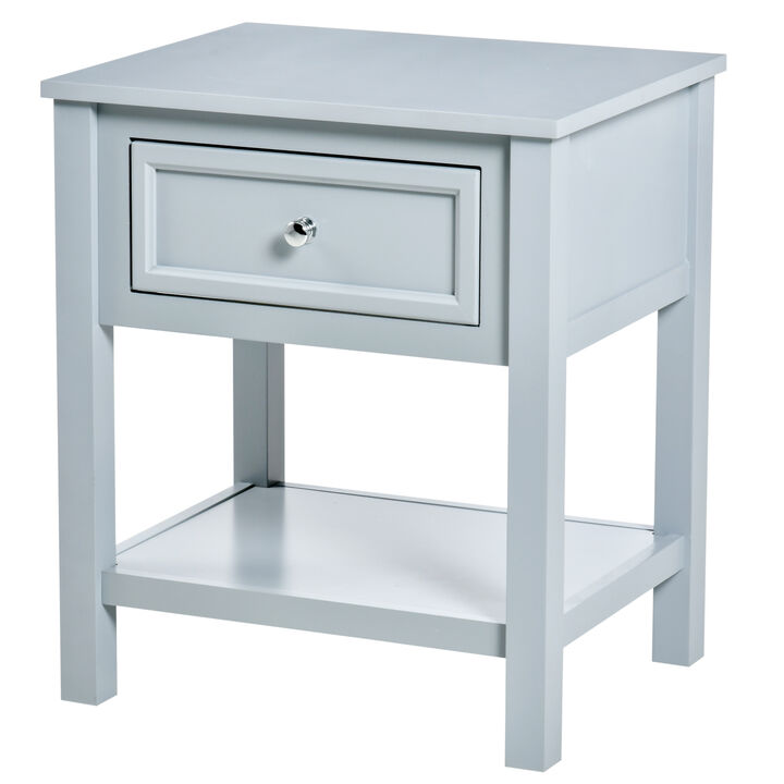 HOMCOM Accent End Table, Sofa Side Table with Storage Drawer and Bottom Shelf for Living Room, Bedroom, Gray