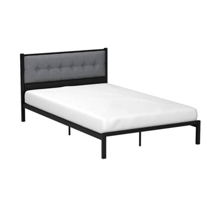Platform Bed Frame with Metal Build and Brown Wood Panel Features