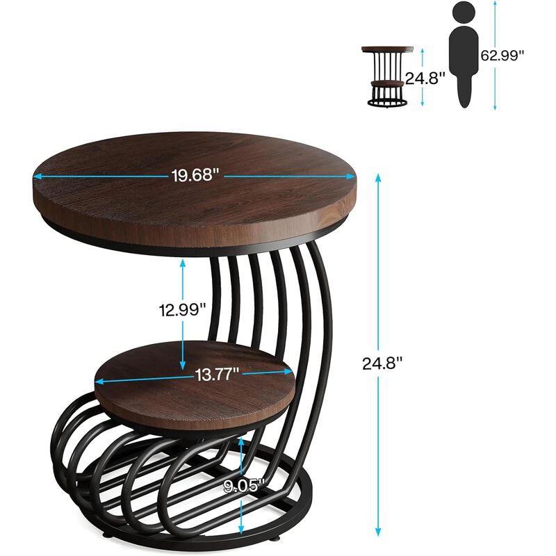 2-Tier Round End Table, Side Table with Storage Shelf image number 2