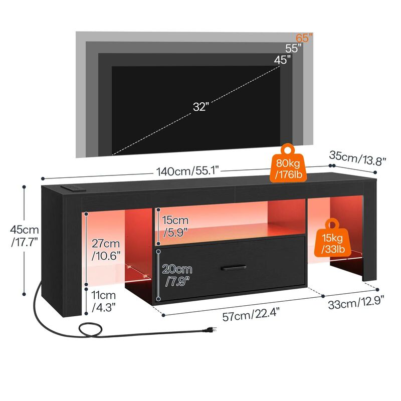 Modern LED TV Stand with Built-In Power Outlets for Living Room image number 2