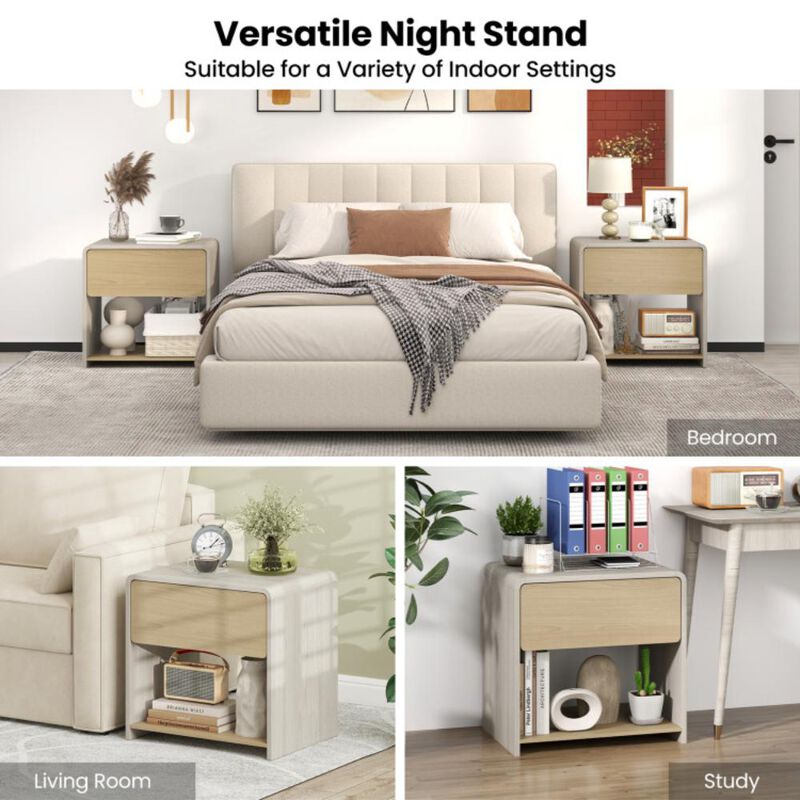 Hivvago 2-Tier Modern Style Nightstand with Drawer and Open Shelf