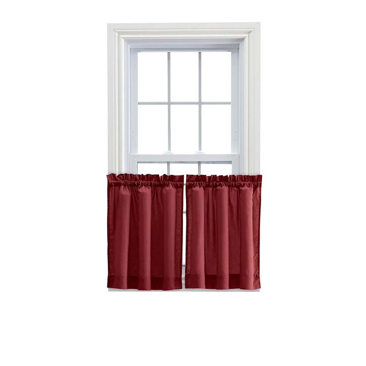Ellis Stacey 1.5" Rod Pocket High Quality Fabric Solid Color Window Tailored Tier Pair 56"x30" Merlot