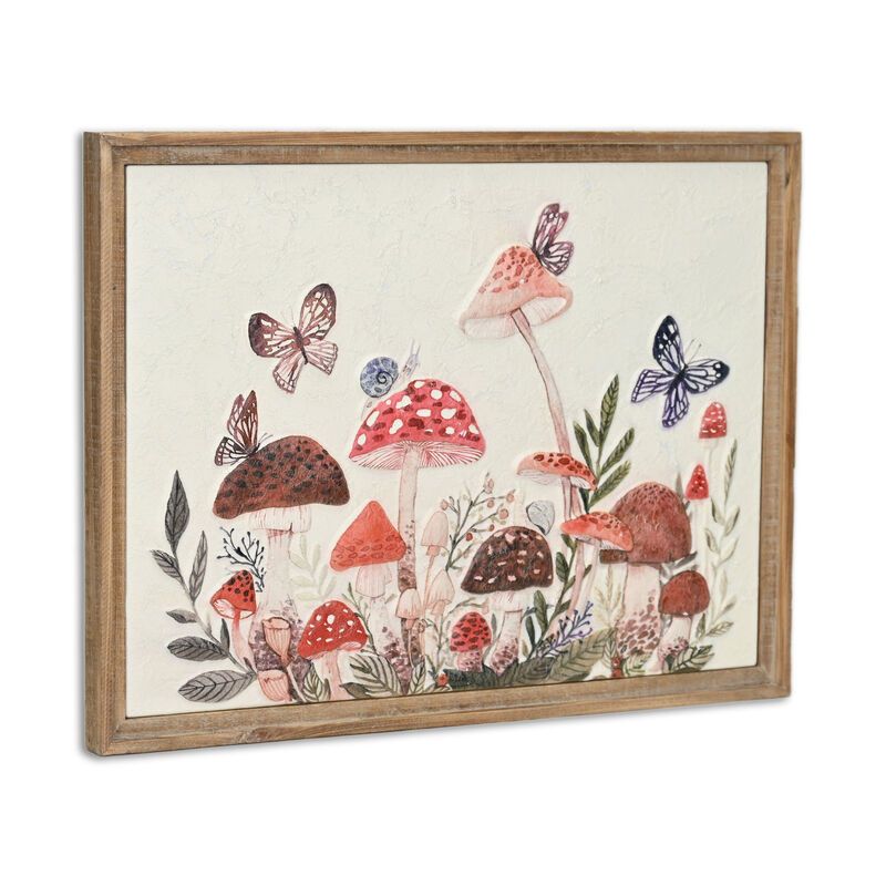 HomeRoots 20" X 26" Natural And White Butterflies and Mushrooms Metal Framed Art image number 2