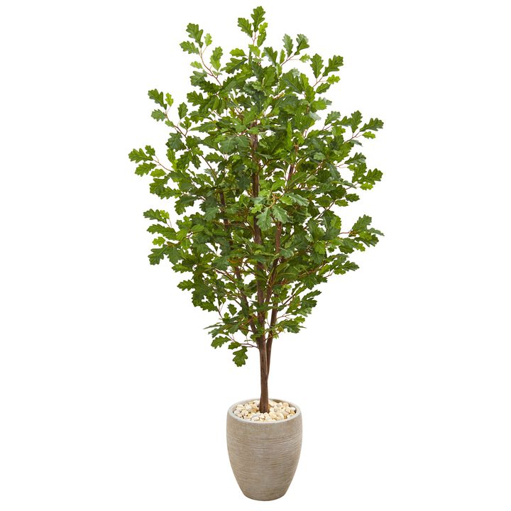 Hivvago 69 Inches Oak Artificial Tree in Sand Colored Planter