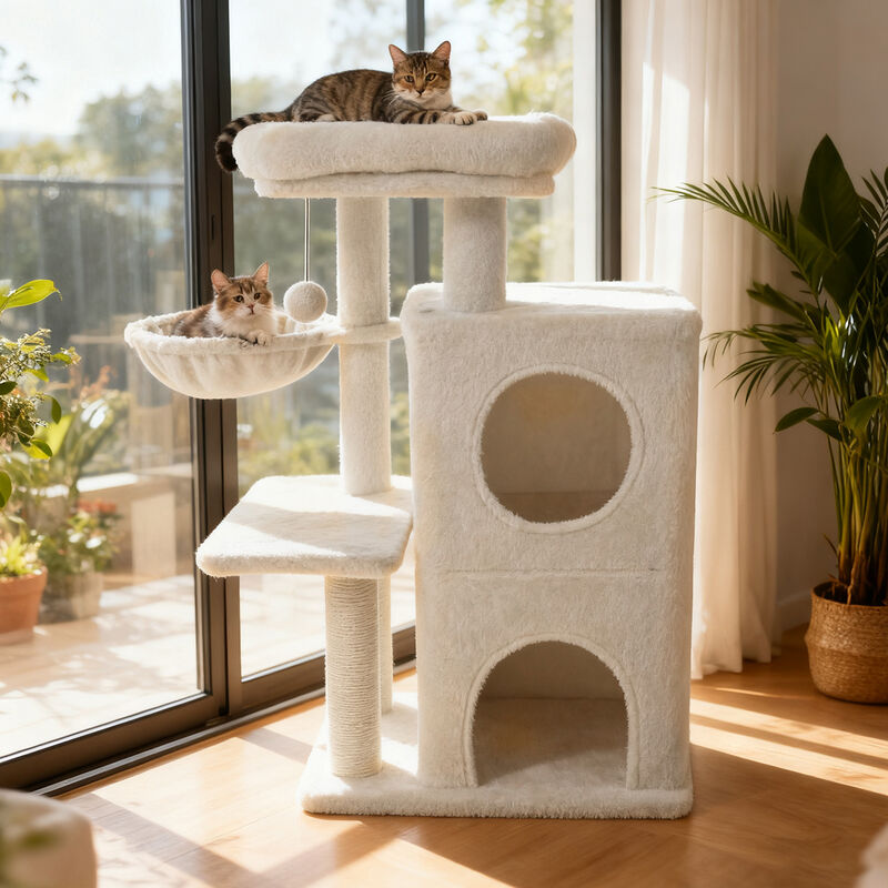 33.5" Cat Tower with 2-Tier Condo and Comfortable Padded Top Perch image number 1