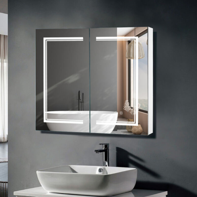 Bathroom Wall Cabinet with LED Light Anti-Fog Mirror and Adjustable Brightness
