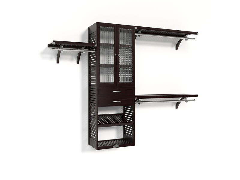 Solid Wood Walk-In Closet Organizer with 2  Drawers and Glass Doors