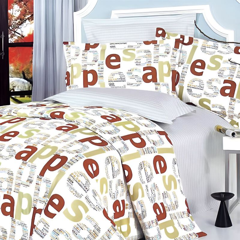 4 Piece Apple Letter Duvet Cover Set 100% Cotton Comfortable Bedroom Bedding Set image number 0