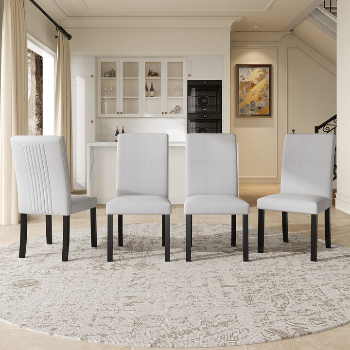Whisen 4-Piece 23inch Upholstered Dining Chairs, Solid Rubber Wood Linen Mid-Century Modern for Kitchen Dining Room