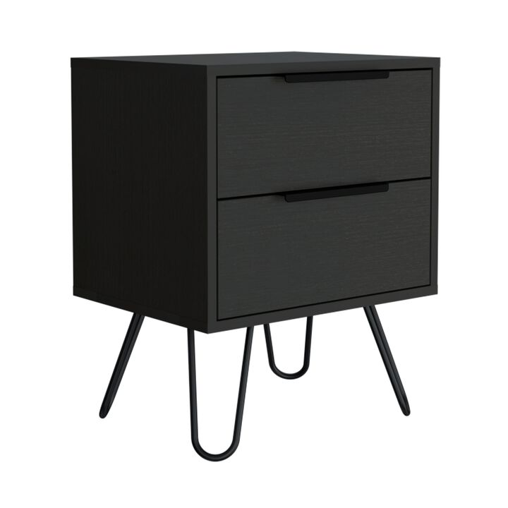 Augusta 2 Nightstand, Four Legs, Two Drawers -Black