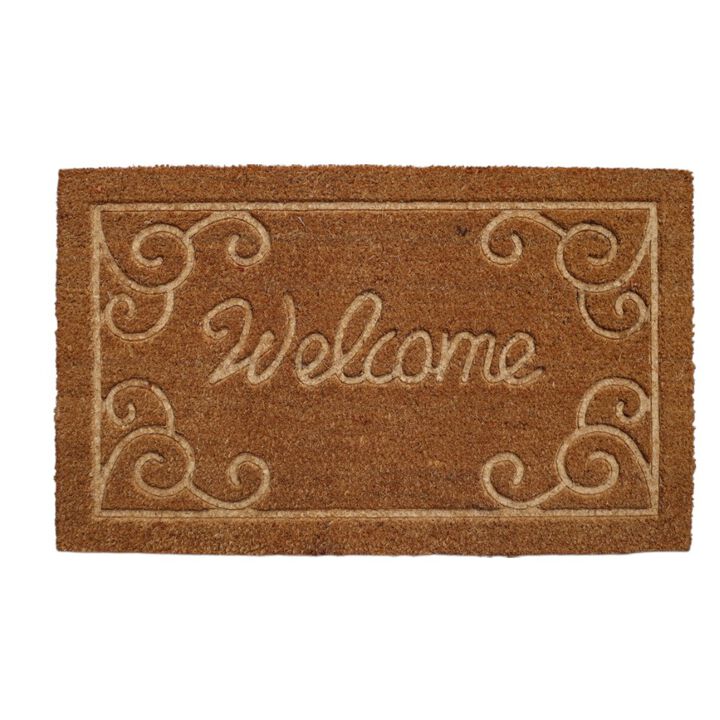 HomeRoots 18" X 30" Beige and White Coir Vines Welcome Outdoor Door Mat