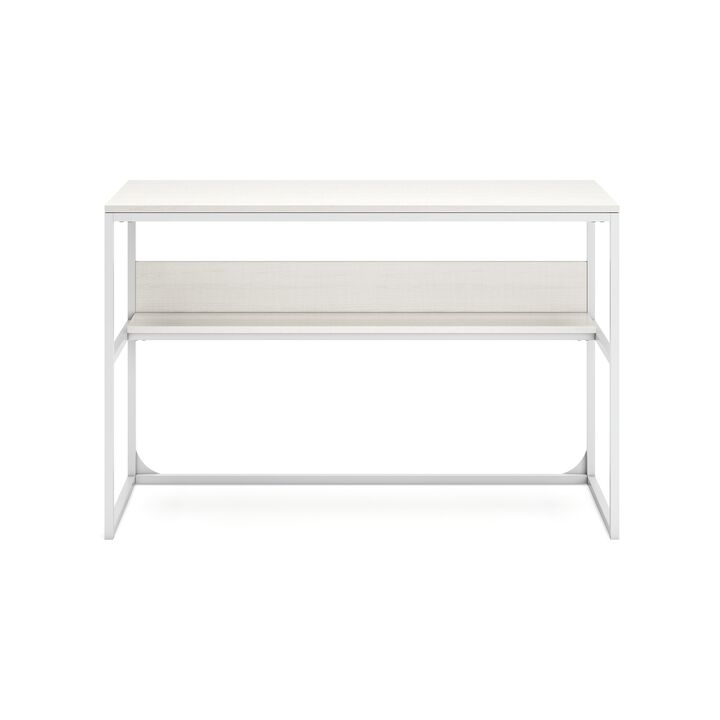 Deni Home Office Desk, 1 Shelf, White Wood, Metal Frame, 47 Inch - Benzara