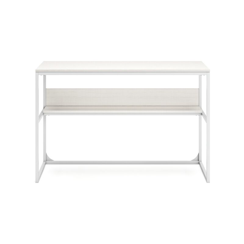 Deni Home Office Desk, 1 Shelf, White Wood, Metal Frame, 47 Inch - Benzara