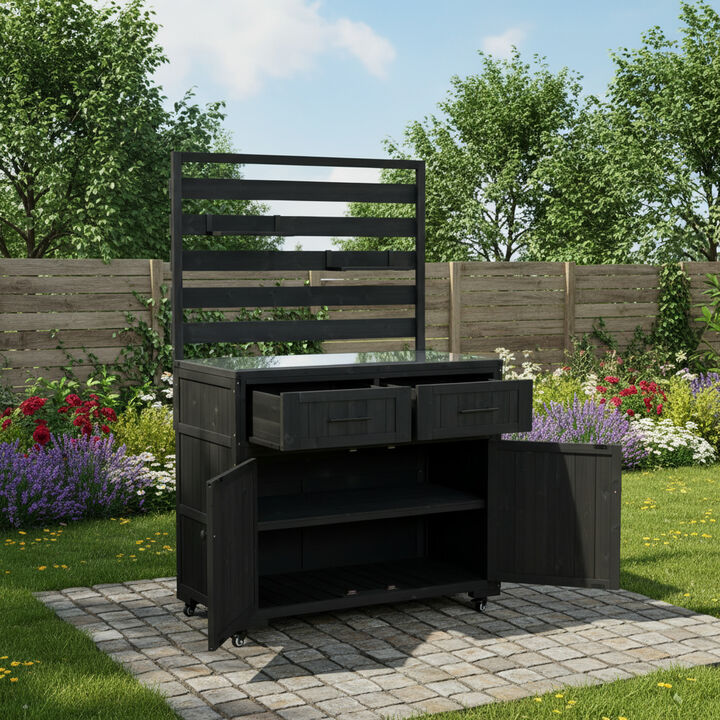 Whisen 64.9''H Potting Table with 2 Drawers, 3 Movable Shelves and Stainless Table Top