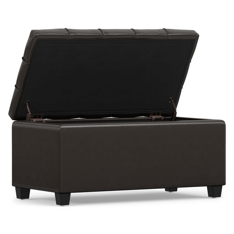 Sienna 33 inch Wide Transitional Rectangle Storage Ottoman Bench in Tanners Brown Vegan Faux Leather, Assembled image number 2