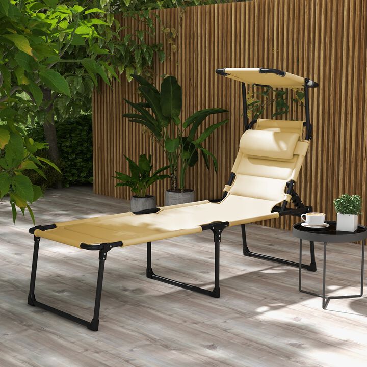 Hivvago Folding Outdoor Lounge Chair with Adjustable Back and Canopy