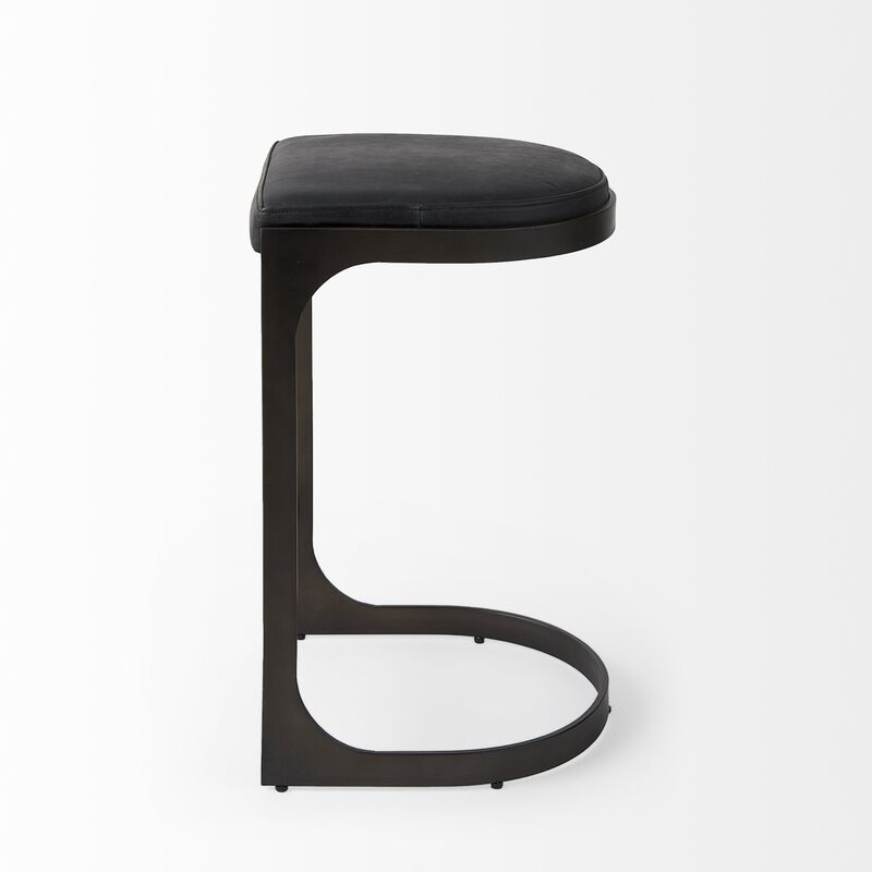 HomeRoots 29" Black Faux Leather And Genuine Leather And Metal Backless Counter Height Bar Chair image number 4