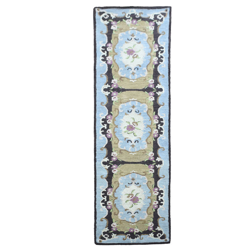 RUGSOTIC CARPETS HAND TUFTED WOOL ECO-FRIENDLY AREA RUGS  - Runner Shape, Beige & Blue, Classic Oriental Traditional  Design, High Pile Thick Handmade Anti Skid Area Rugs (K00S04) image number 0
