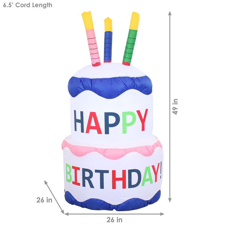Sunnydaze Birthday Cake LED Inflatable Yard Decoration - 4 ft