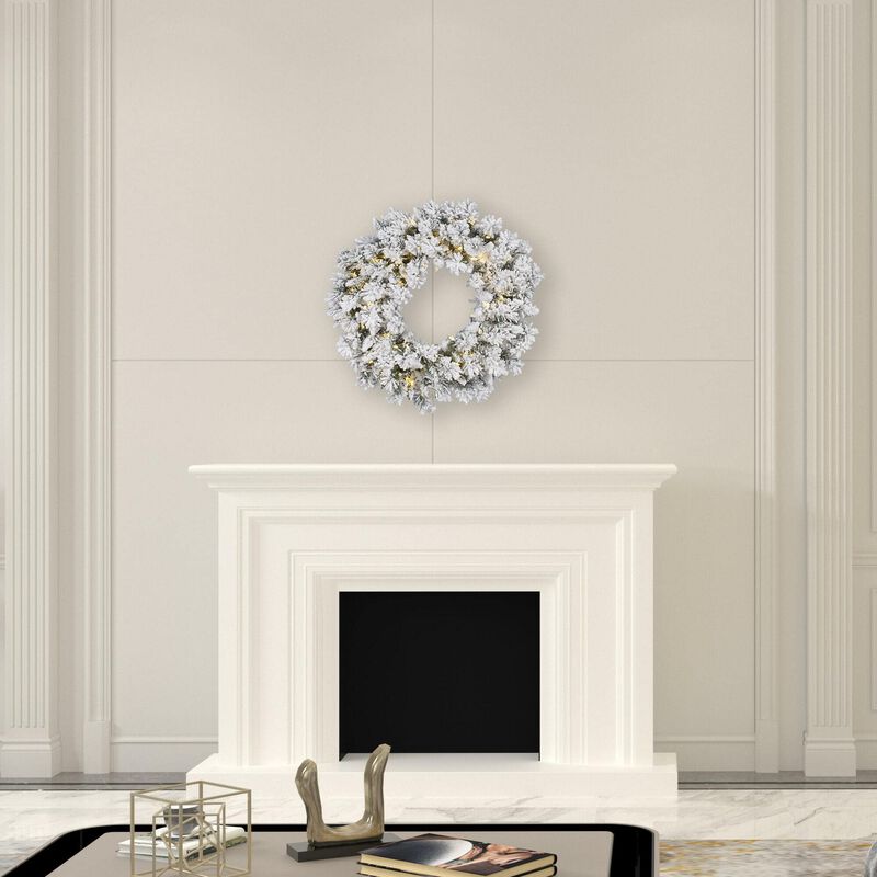 Vickerman 30" Flocked Snow Ridge Artificial Christmas Wreath, Warm White LED Lights - Faux Snowy Christmas Wreath - Indoor Seasonal Home Wall Decor image number 3