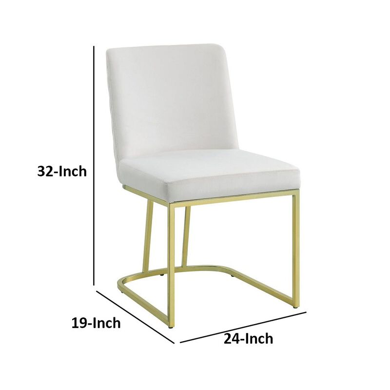 24 Inch Side Dining Chair Set of 2, Soft Off White Velvet, Gold Metal Base - Benzara