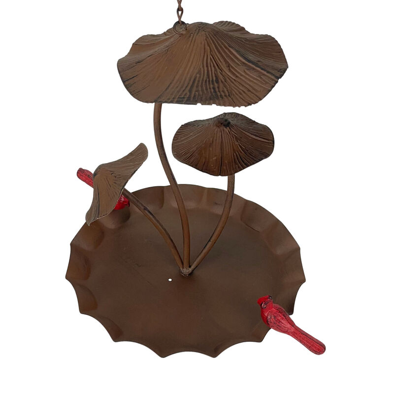 Rustic Brown Triple Mushroom Bird Feeder &ndash; Pie Plate Tray, Farmhouse Decor image number 2
