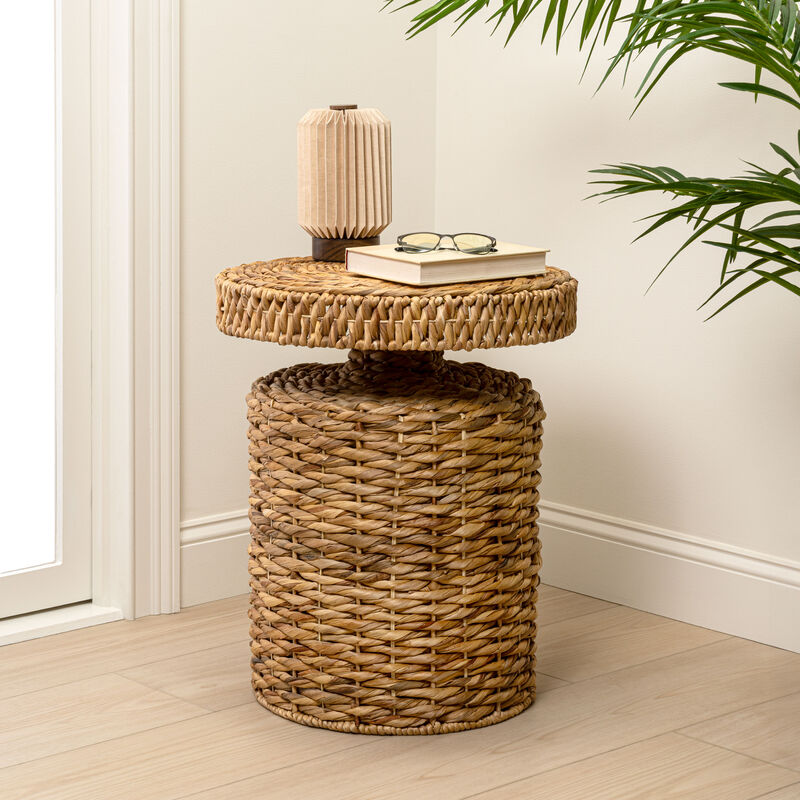 Marisol Coastal Bohemian Handwoven Water Hyacinth Round Accent Side Table image number 5